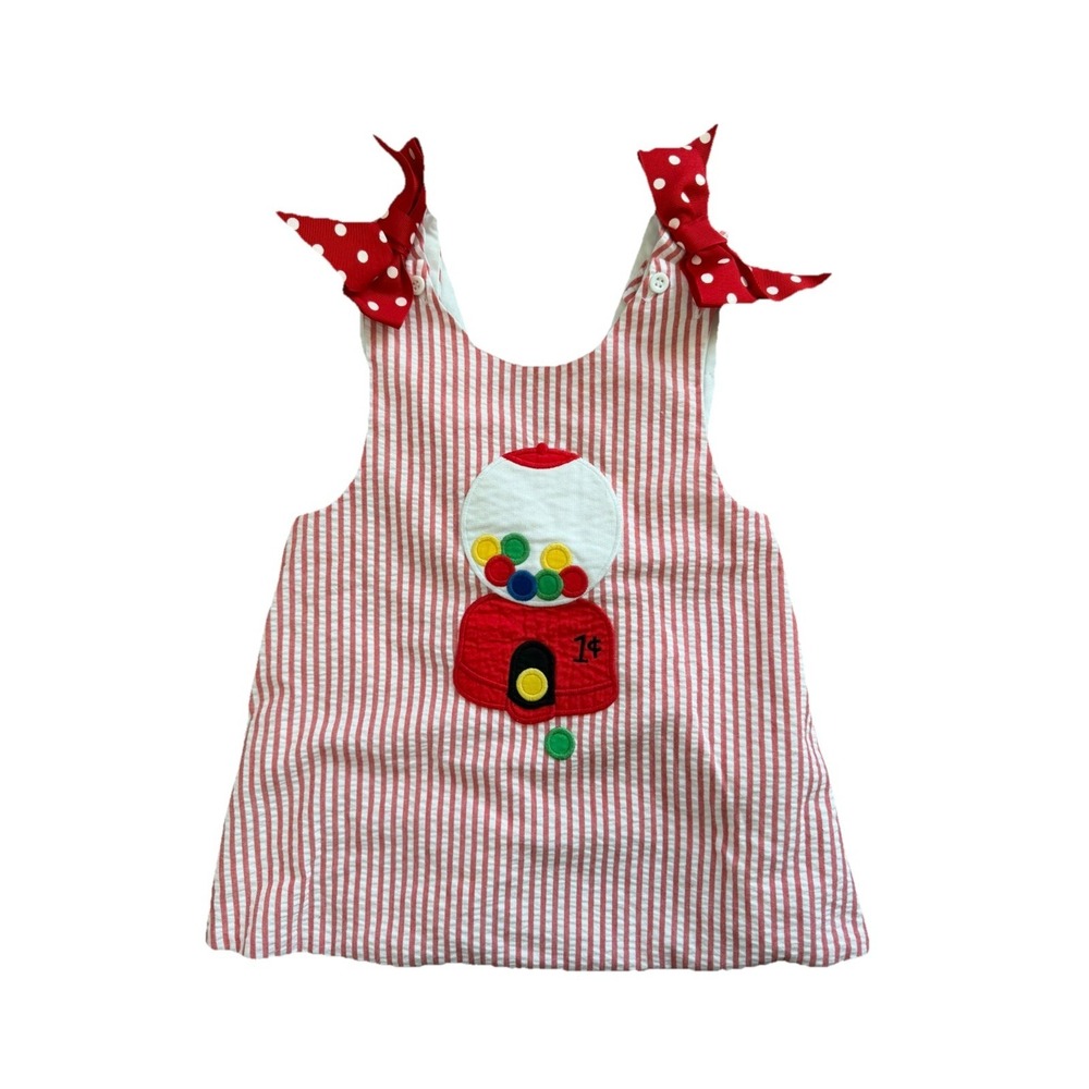 Vtg Kelly's Kids Gingham Seersucker Shirt Bubblegum Embroidered Bow Top Sz 4